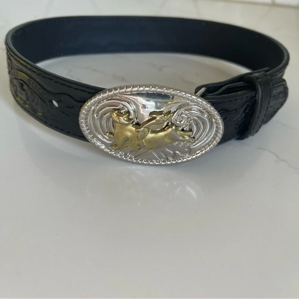 Nocona Kids Black Belt with Silver and Gold Buckle